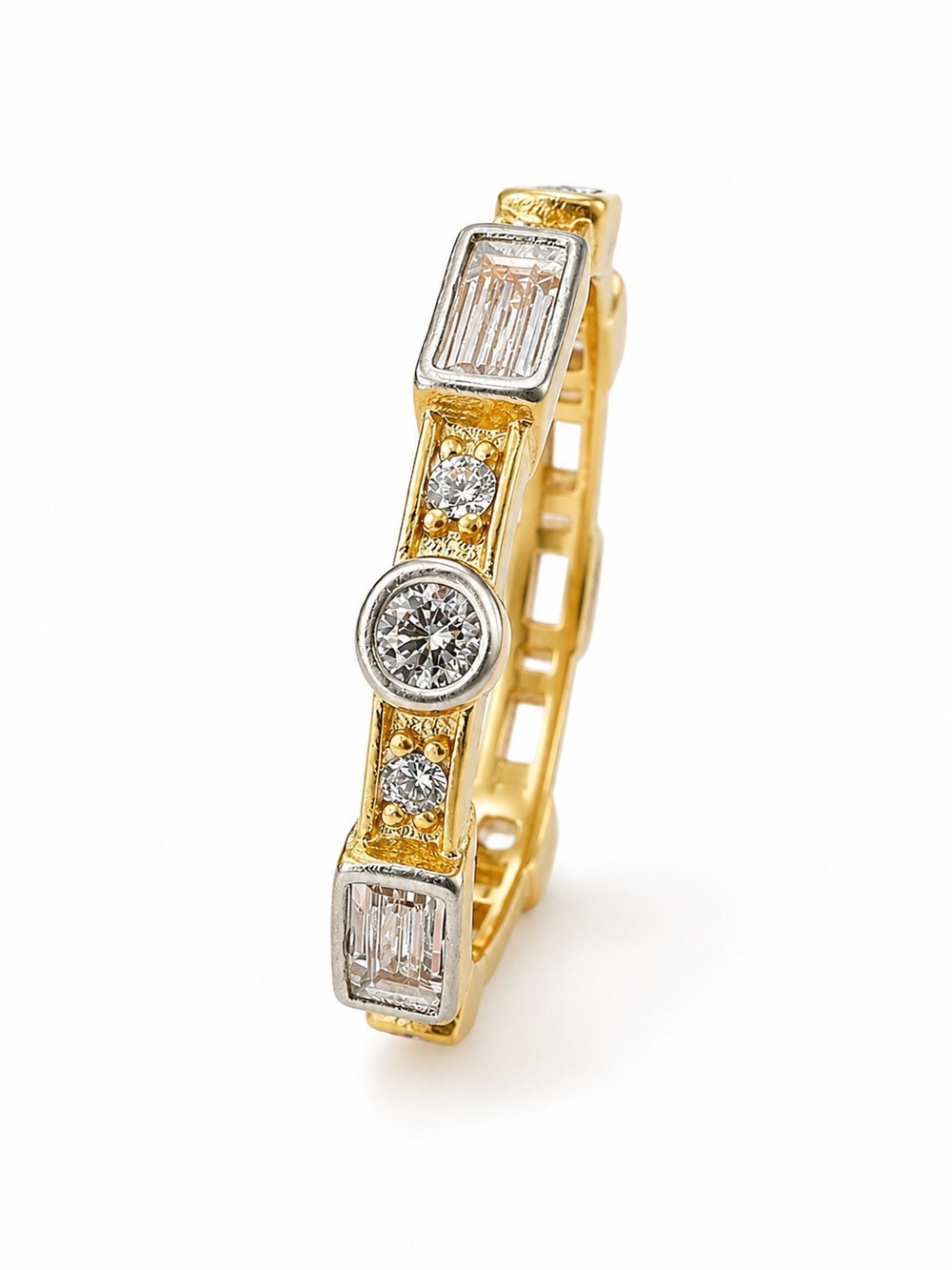 Freida Rothman Sterling Silver & Matte Gold Bezel Set Rectangular Stacking Ring - Picture 8 of 11
